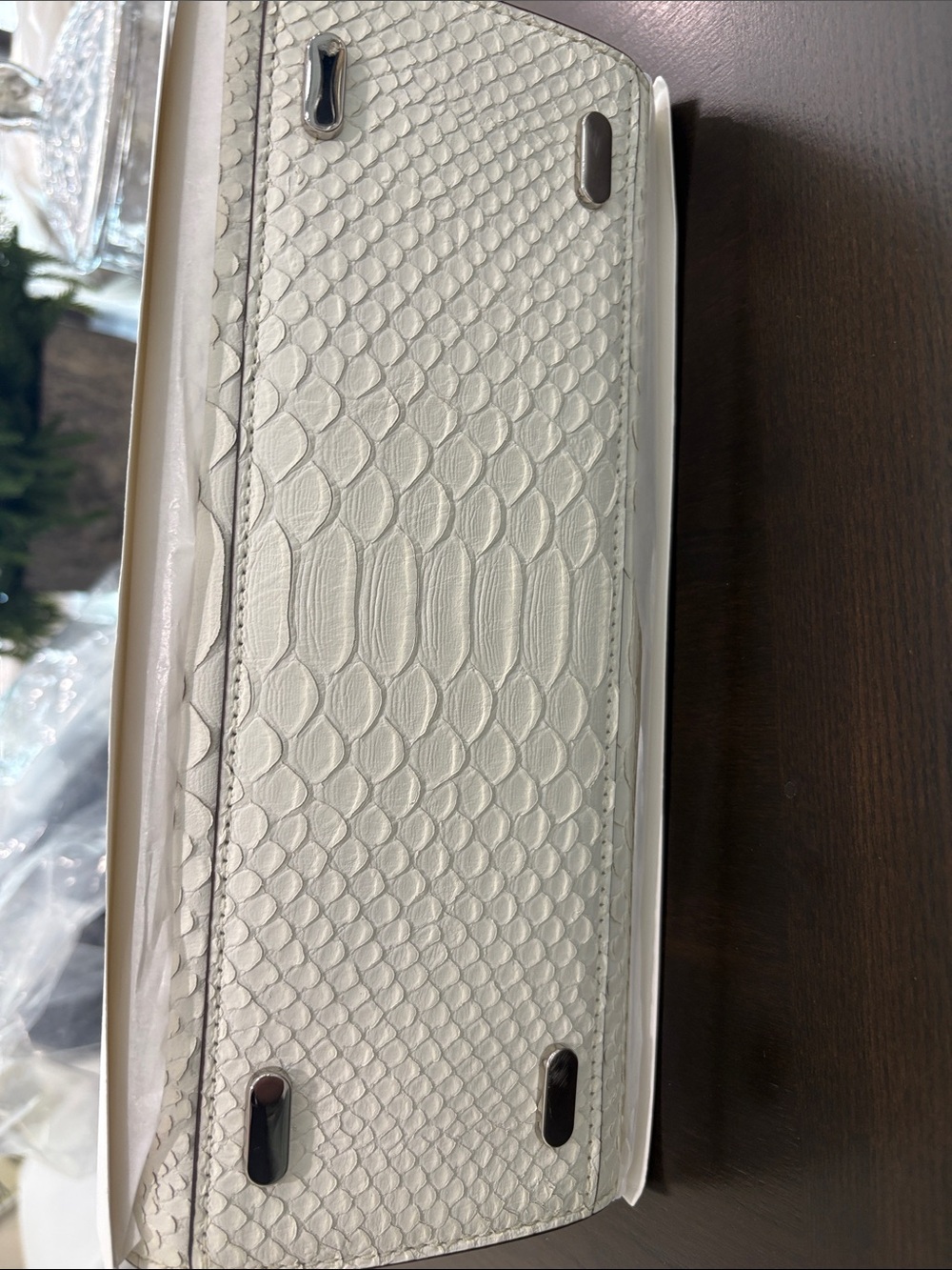 NWT Tory Burch White Lee Radziwill Python-Embossed Satchel Discontinued - Picture 4 of 7